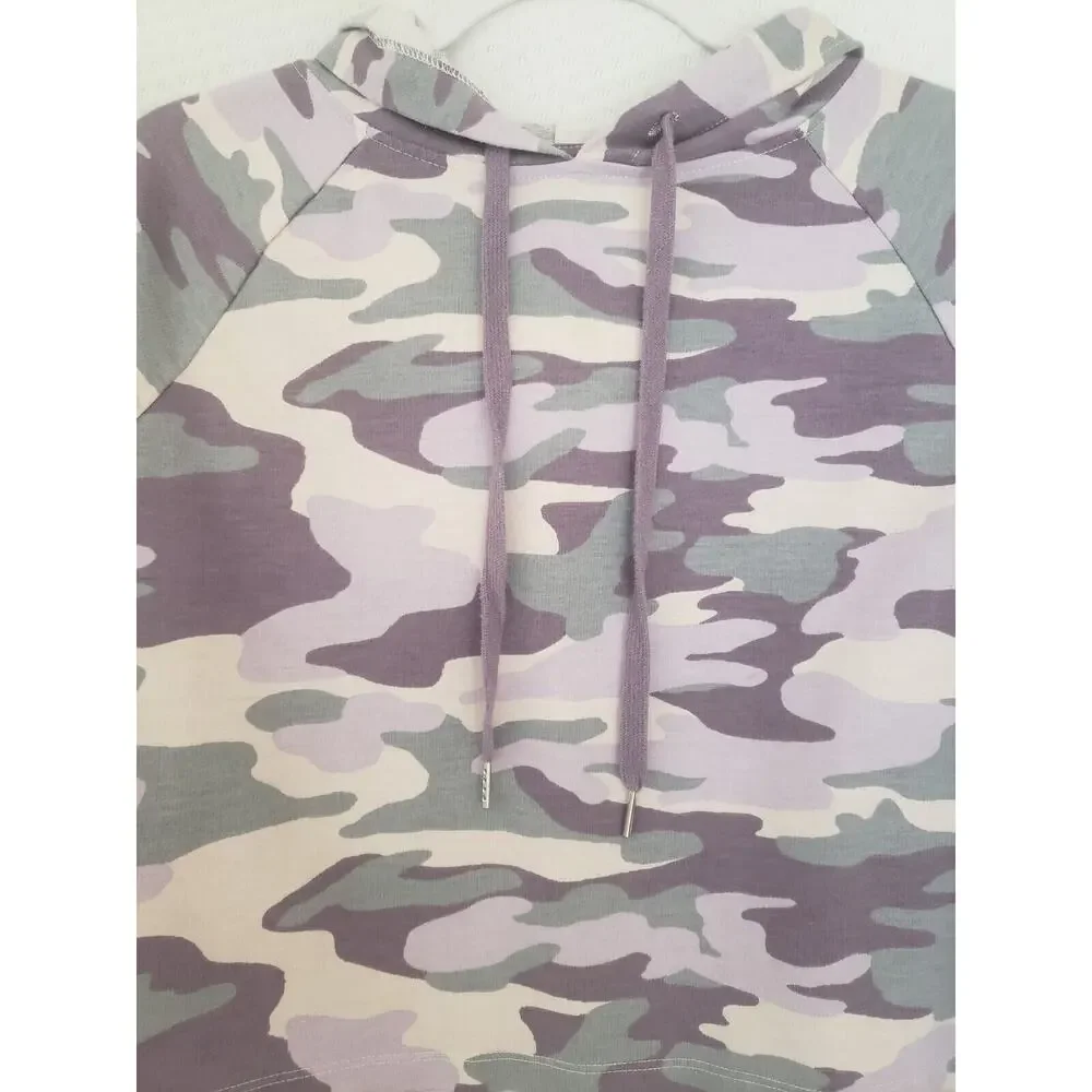 Wild Fable‎ Purple & Gray Camo Crop Raw Hem Hoodie. Size Small - Picture 6 of 11